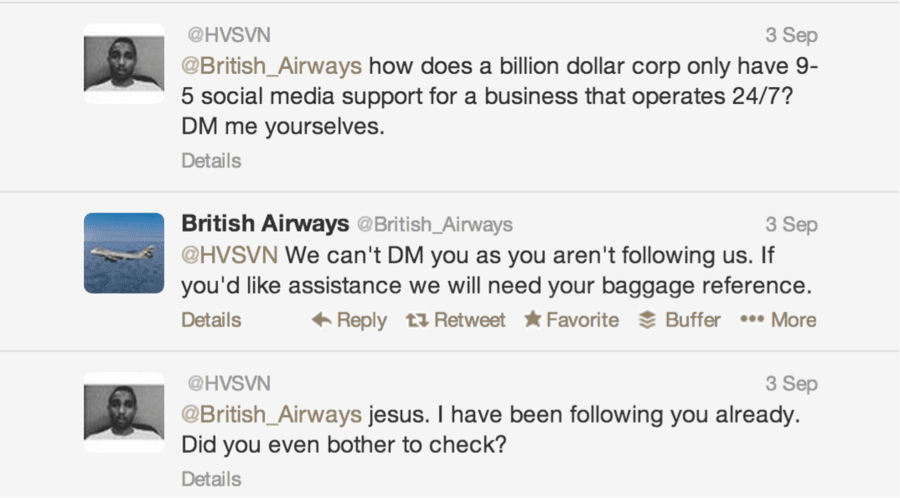 Three more tweets between the complainer and British Airways