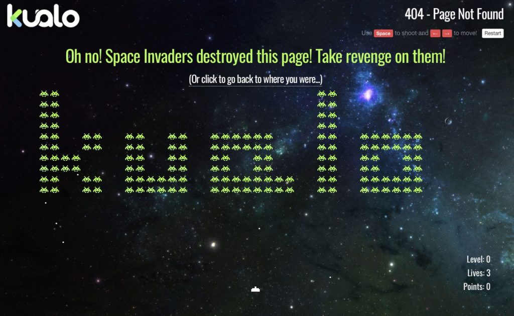 Space invaders 404 screenshot